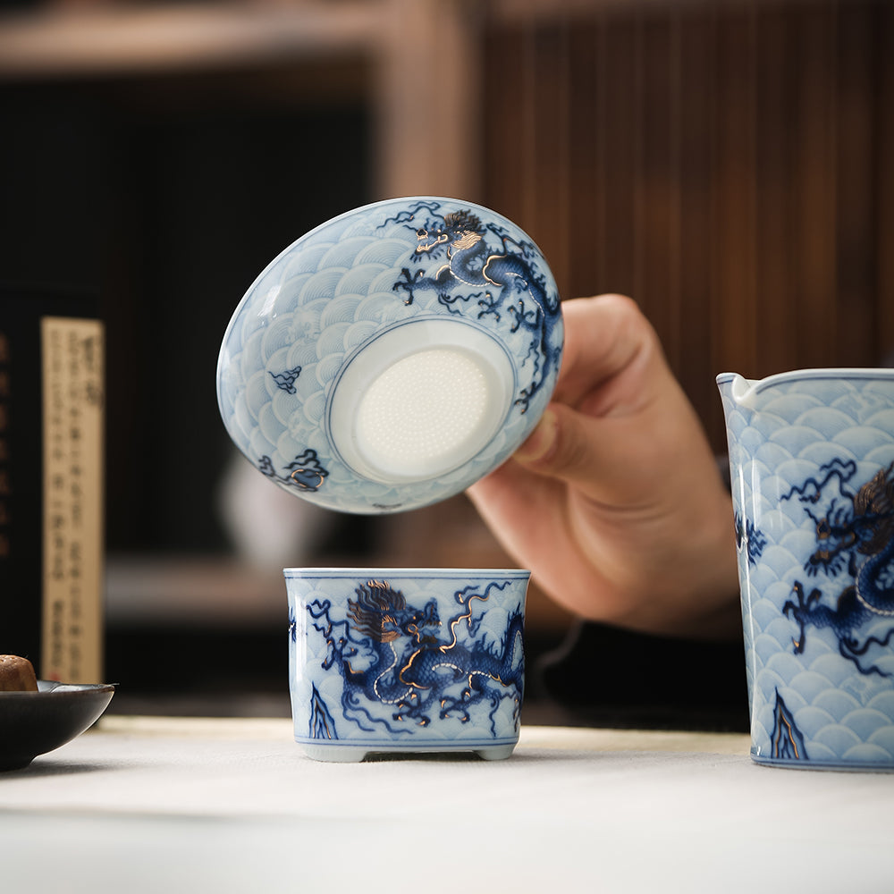 Year of the Dragon Blue-White and Gold Tea Set - Jesse's Teahouse
