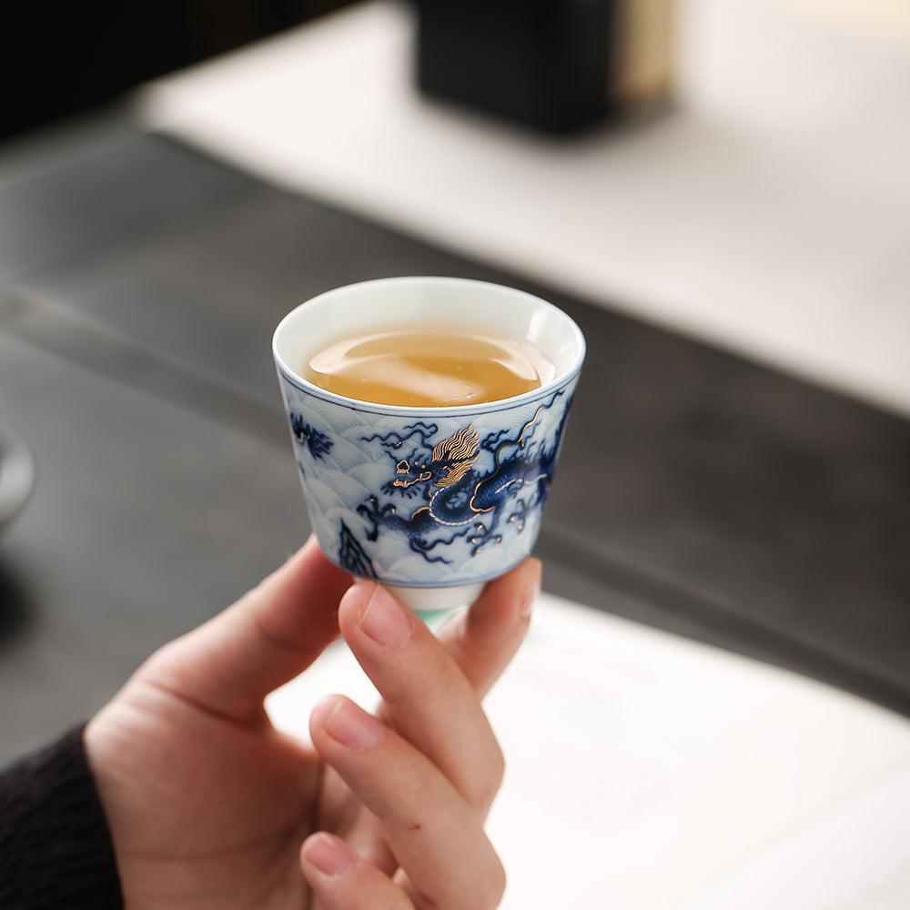 Year of the Dragon Blue-White and Gold Tea Set - Jesse's Teahouse