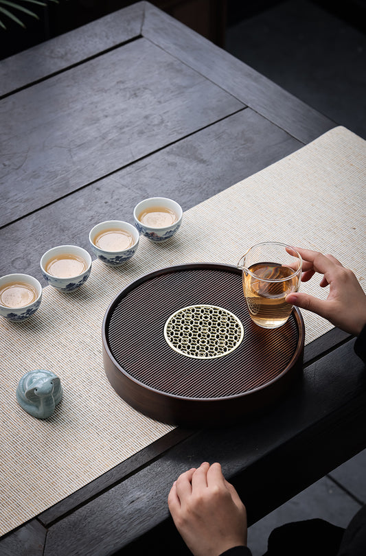 Circular Metal-Insert Tea Tray - Jesse's Teahouse