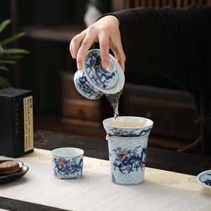 Year of the Dragon Blue-White and Gold Tea Set