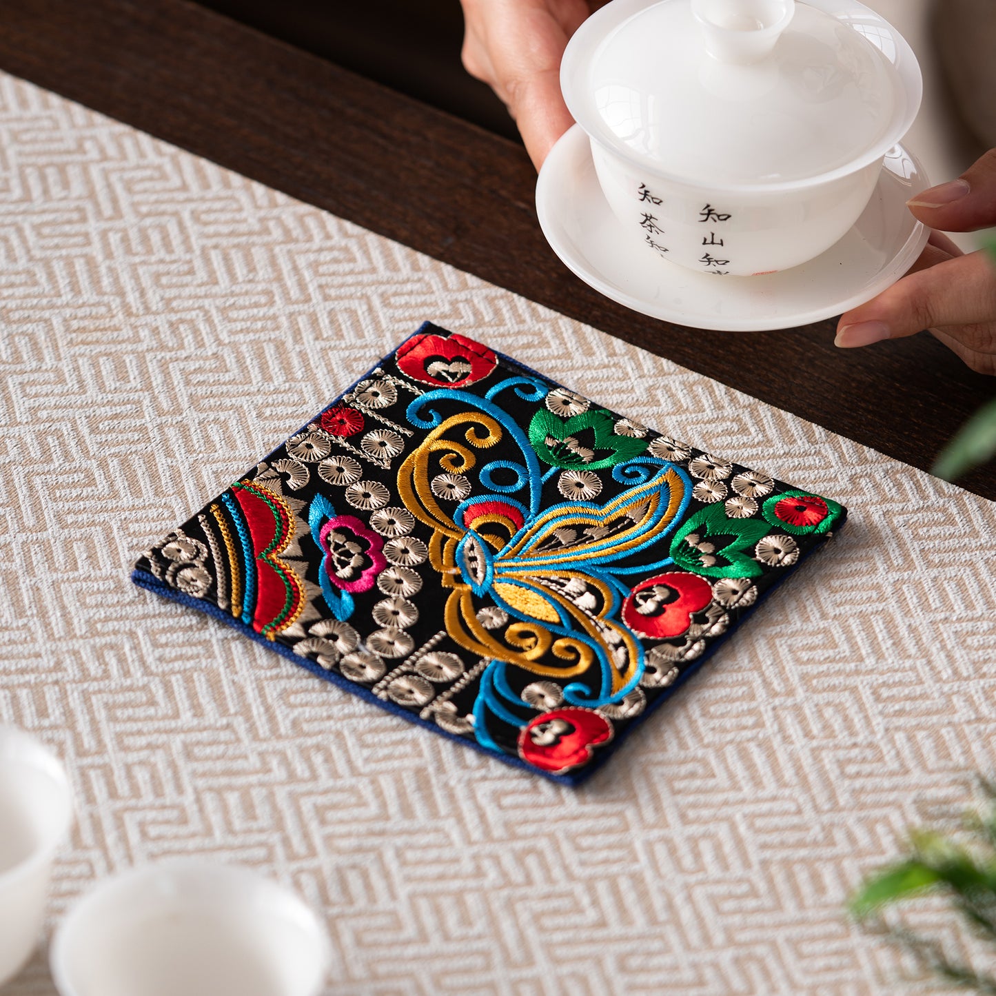 Miao-Style Embroidered Tea Mat