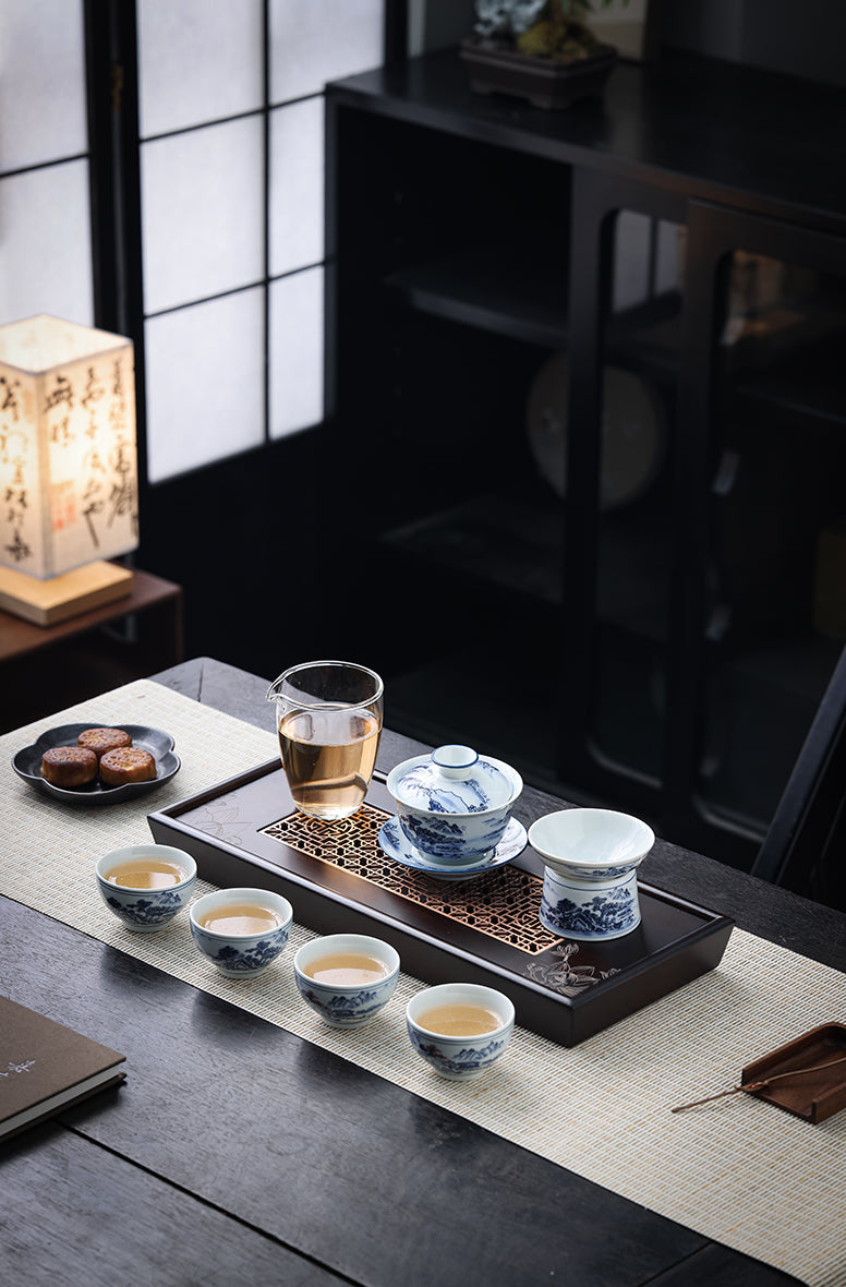 Rectangular "Xi" Happiness Metal-Insert Engraved Bamboo Tea Tray - Jesse's Teahouse