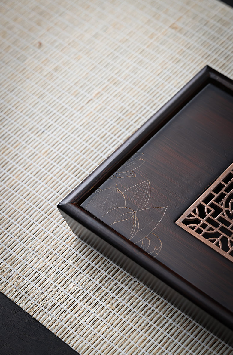 Rectangular "Xi" Happiness Metal-Insert Engraved Bamboo Tea Tray - Jesse's Teahouse