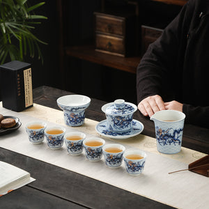 Open image in slideshow, Year of the Dragon Blue-White and Gold Tea Set

