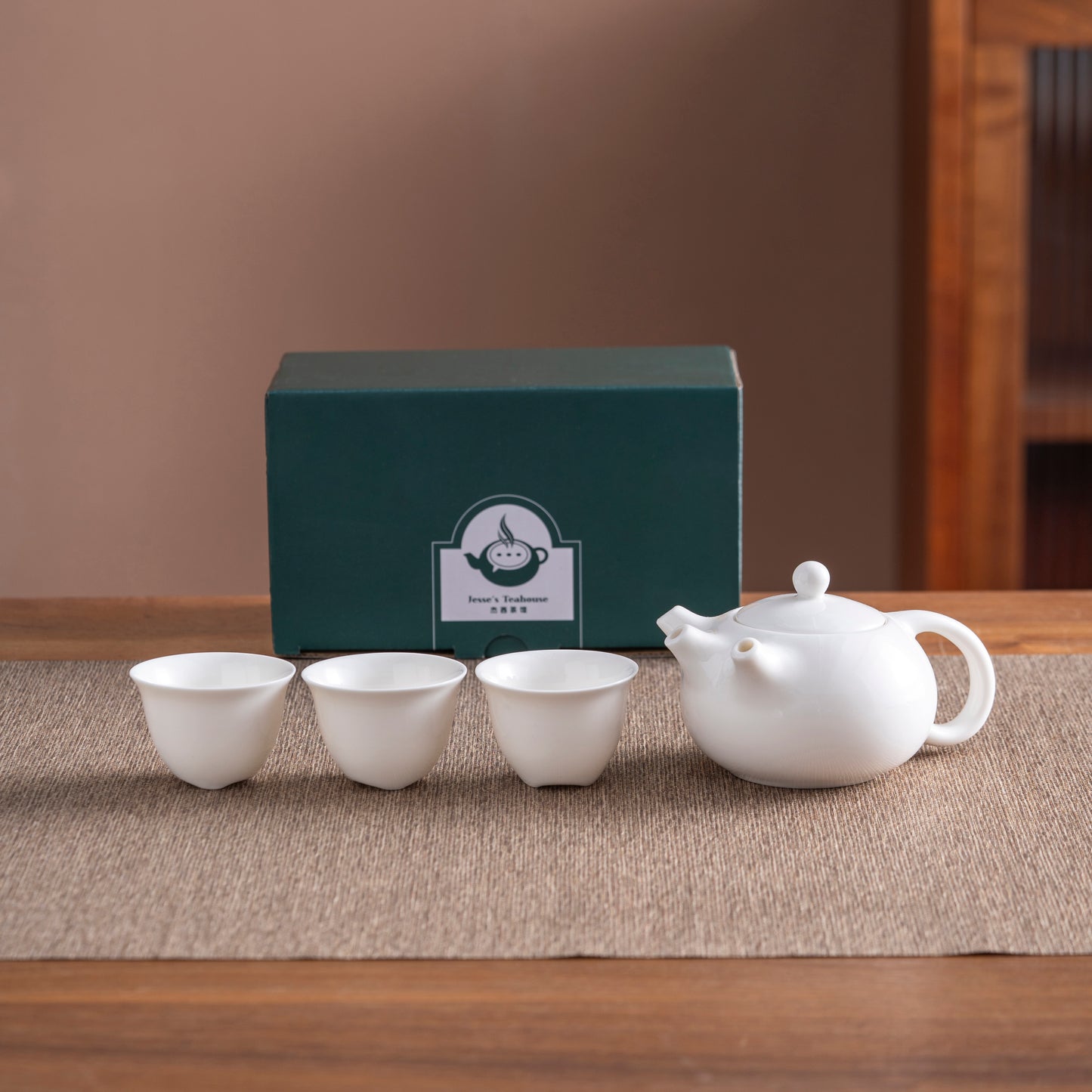 Tri-spout “Three People Walking” Porcelain Teapot