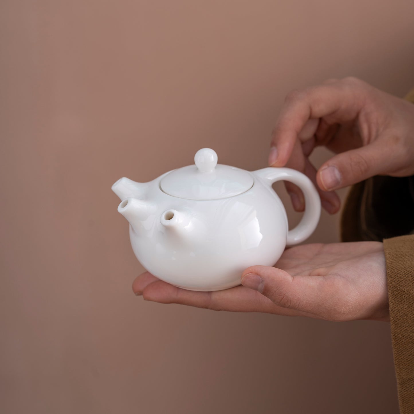 Tri-spout “Three People Walking” Porcelain Teapot