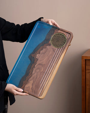 Open image in slideshow, Three Peaks Wood and Resin Tea Table
